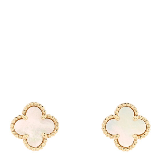 VAN CLEEF & ARPELS 18K Yellow Gold Mother of Pearl Sweet Alhambra Earrings