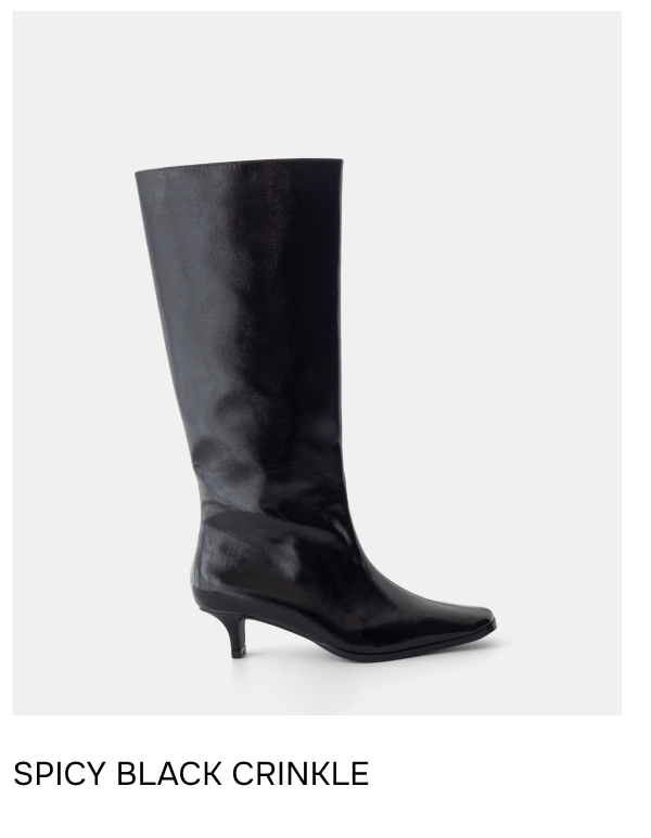 Spicy Tall Boot Black Crinkled Patent