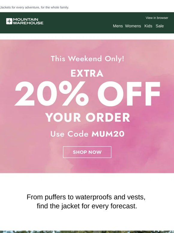 Save an extra 20% on Jackets 🧥