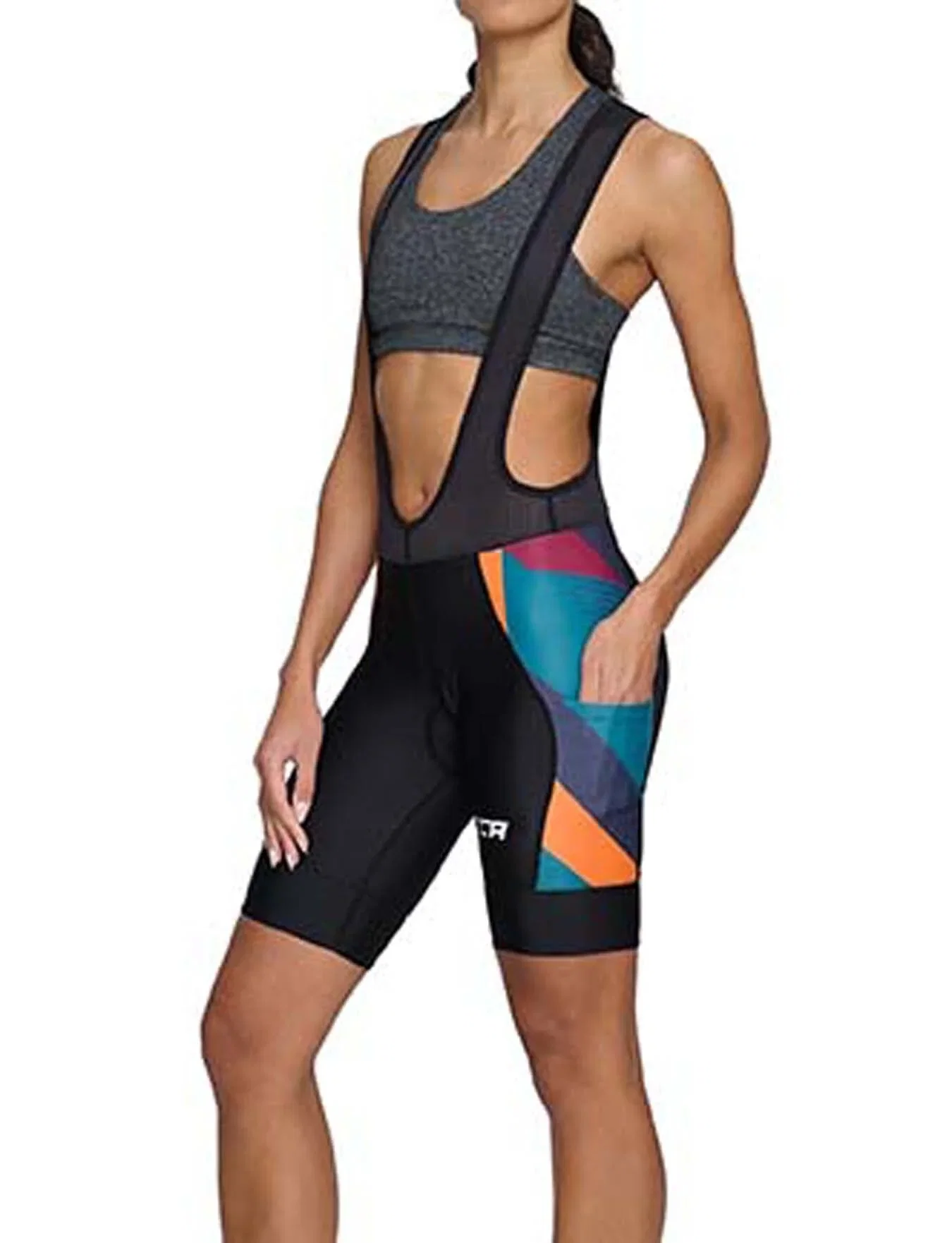 Image of Padded Cycling Bib Shorts For Women With Side Pockets, Bib Straps and Anti-slip Leg Grippers