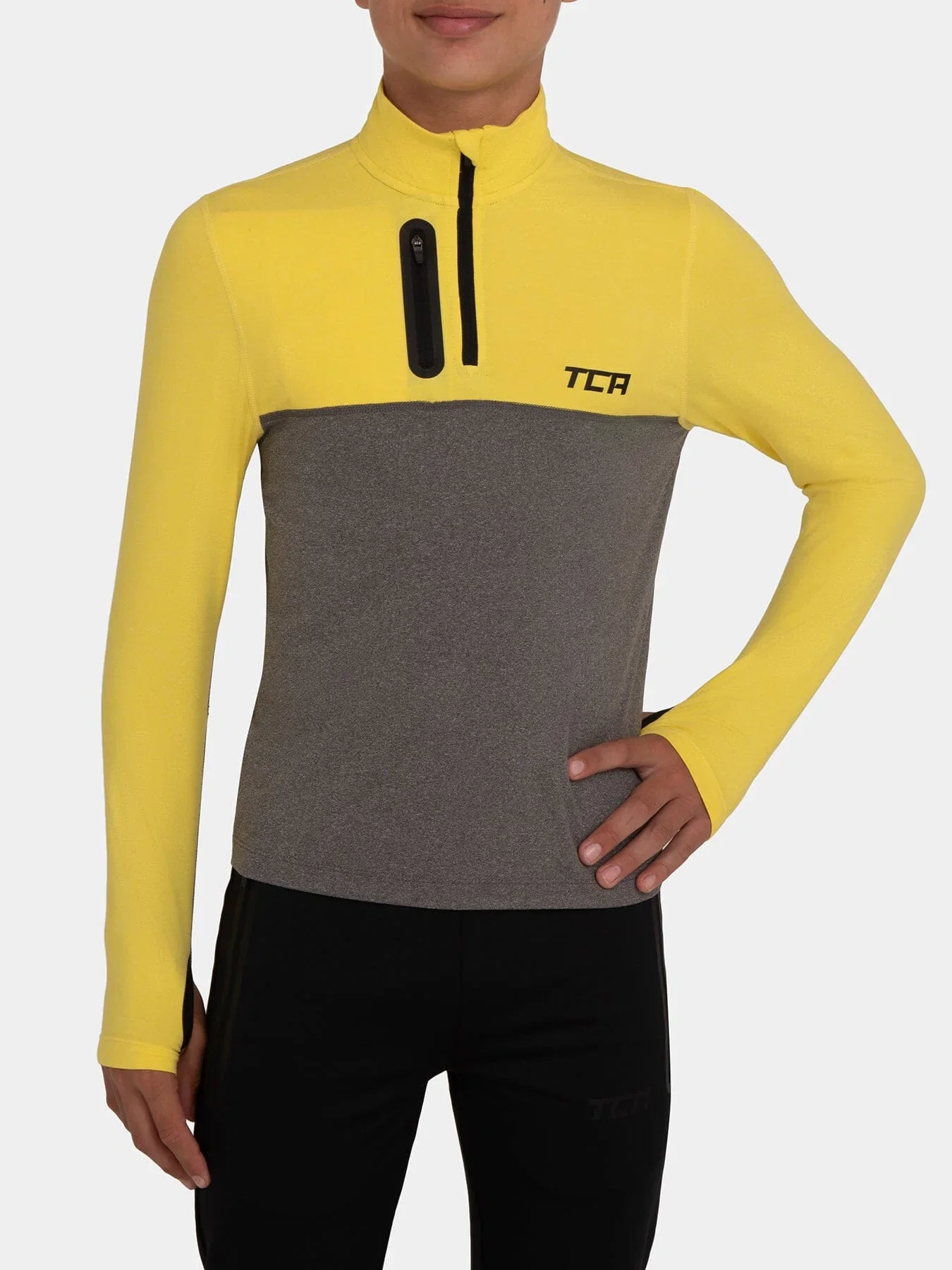 Image of Fusion Half Zip Running Top For Boys with Thumbholes & Chest Zip Pocket