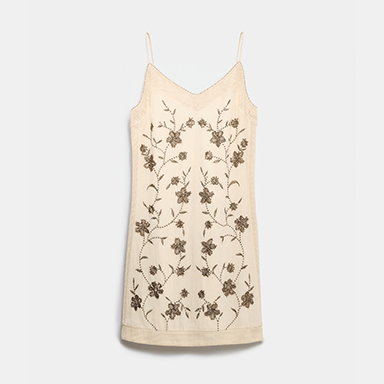 Pure Cotton Embellished V-Neck Mini Cami Dress in Soft White