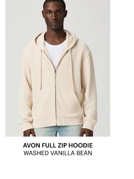 Avon Full Zip Hoodie in Washed Vanilla Bean.