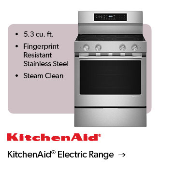 5.3 cubic feet, Fingerprint Resistant Stainless Steel, Steam Clean. Click to shop featured KitchenAid Electric Range