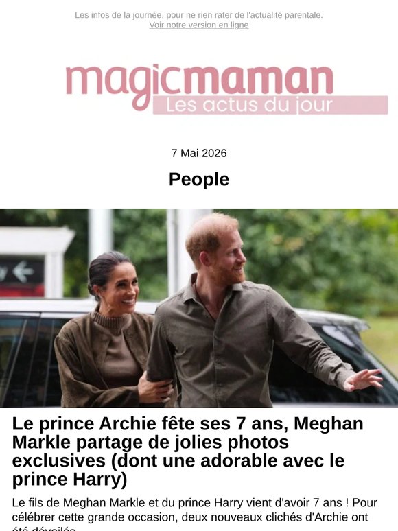 Le prince Archie fête ses 7 ans, Meghan Markle partage de jolies photos exclusives (dont une adorable avec le prince Harry)