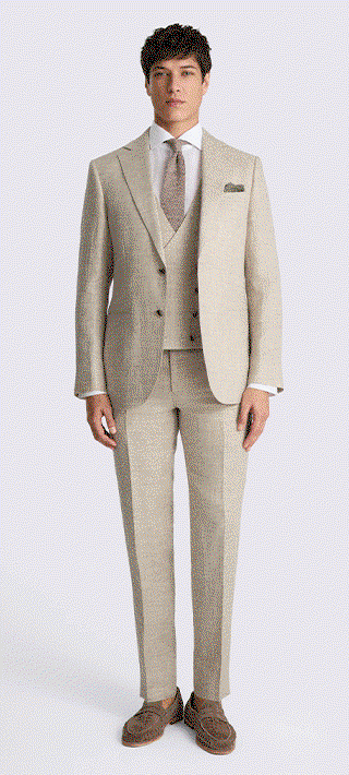 Tailored Fit Neutral Delave Linen Suit