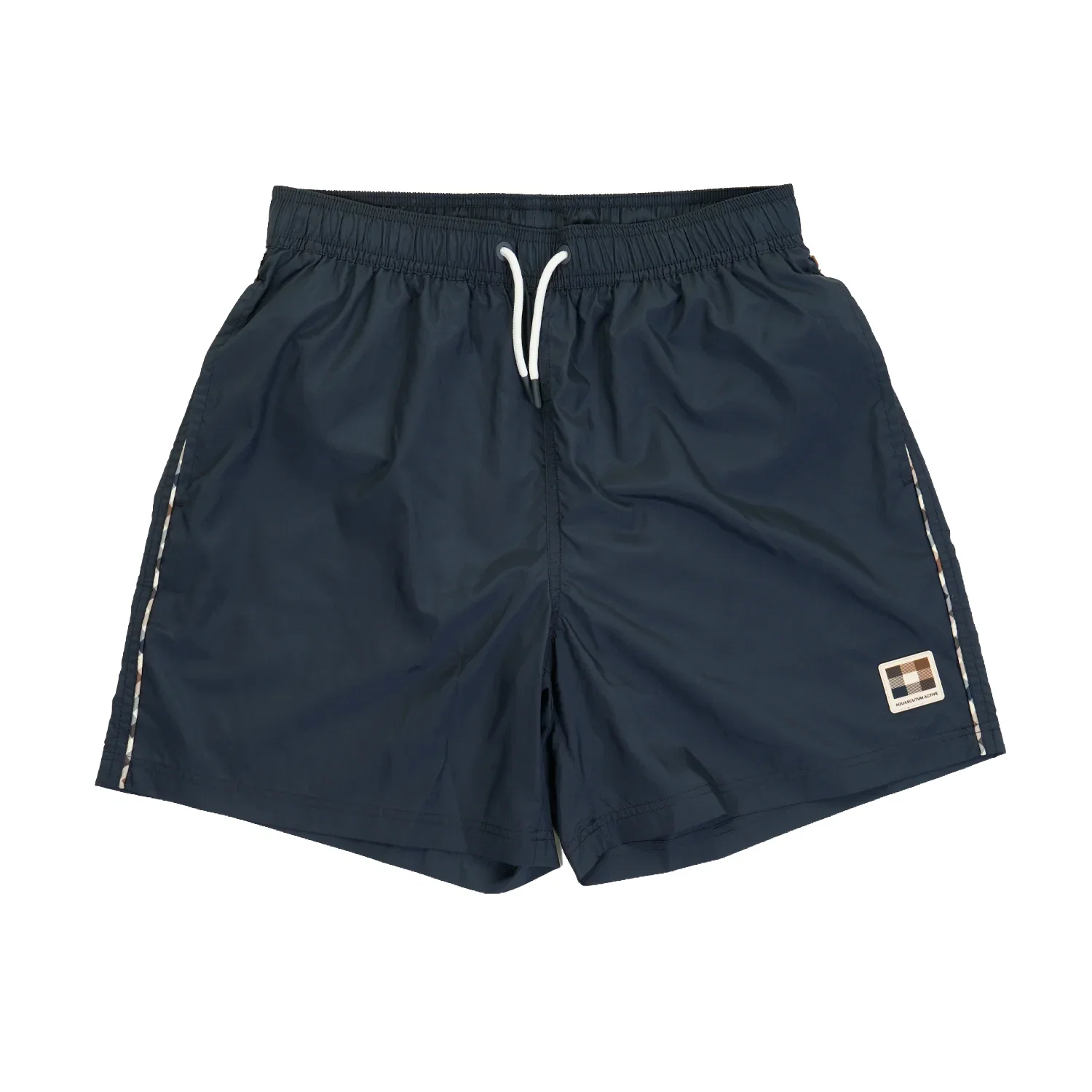 Image of AQUASCUTUM<BR>Club Check Piping Beach Shorts Navy