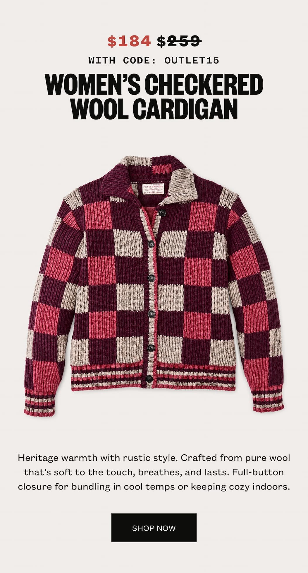 Women's Checkered Wool Cardigan