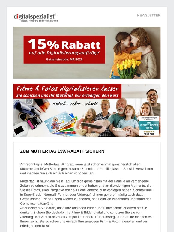 Zum Muttertag 15% Rabatt
