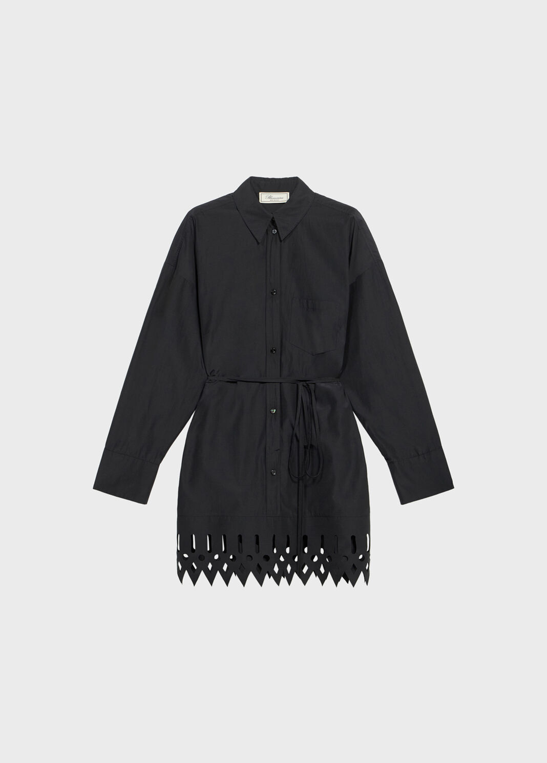 Taffeta shirt dress with openwork embroidery