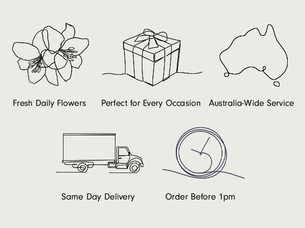 Fresh Daily Flowers · Perfect for Every Occasion · Australia-Wide Service · Same Day Delivery · Order Before 1pm