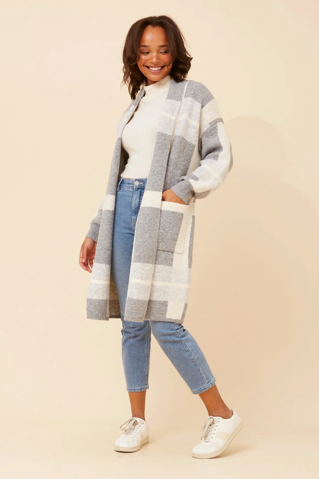Image of MAVEN CHECKED PRINT KNIT COATIGAN