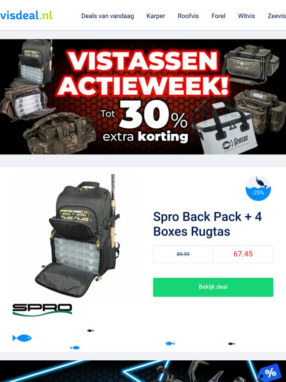 Pak tot 30% korting op vistassen 🎯