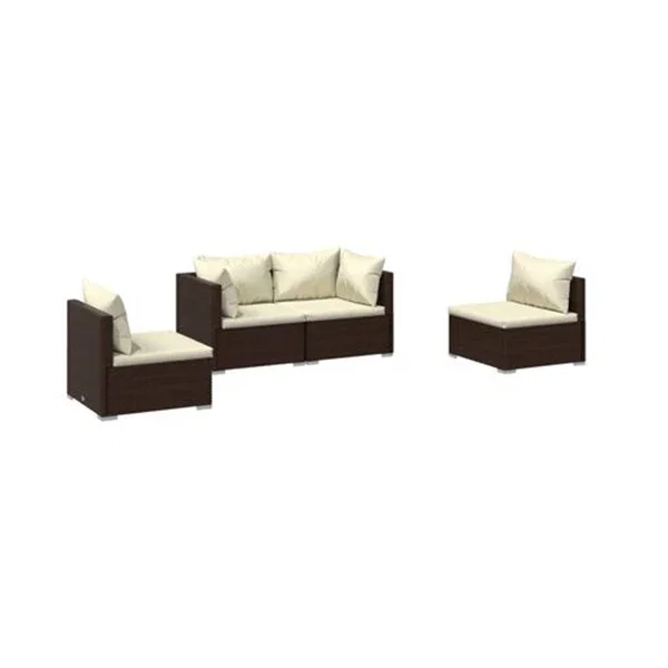 Outdoor 4 Pcs Lounge Set With Cushion Poly Rattan Brown