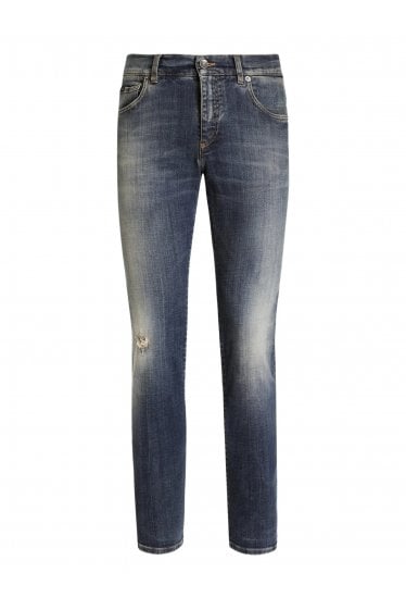 Distressed Plaque Denim Jeans Navy