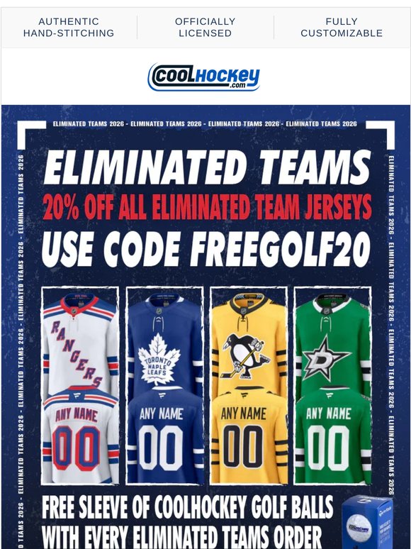 Shop Eliminated Teams At 20% OFF! FREE Sleeve Of Golf Balls With Every Order ⛳️