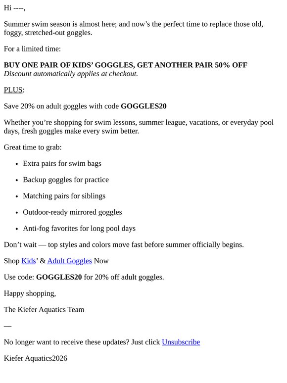 Swim Goggles at 20% Off - Limited Time!
