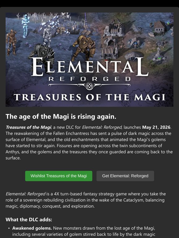 Old magic is stirring beneath Elemental. A new DLC is coming.