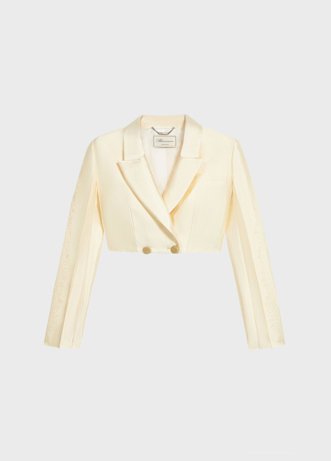 Double-breasted cropped jacket with lace