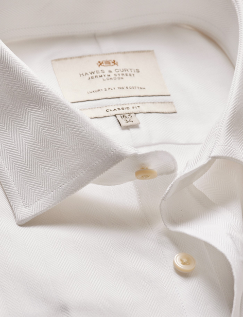 Classic Fit White Herringbone Shirt