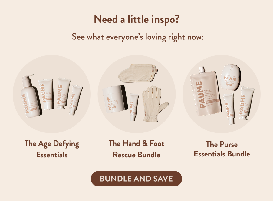 the age defying essentials. the hand & foot rescue bundle. the purse essentials bundle. bundle and save