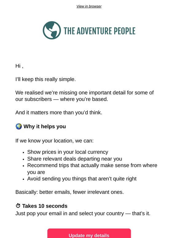Quick favour? We’ll make your travel emails better