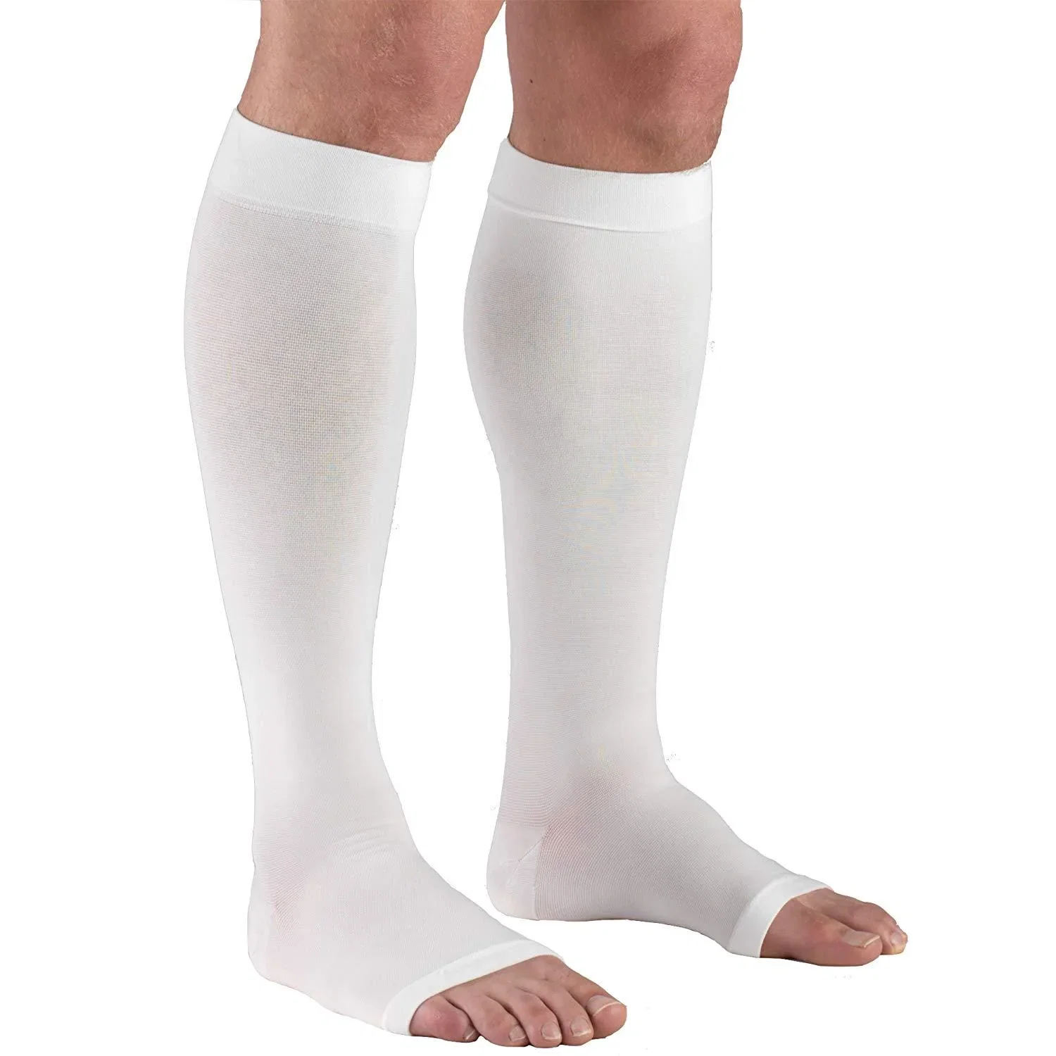 Open Toe Compression Socks 20-30 mmHg Knee High Toeless Stockings - S/M / White