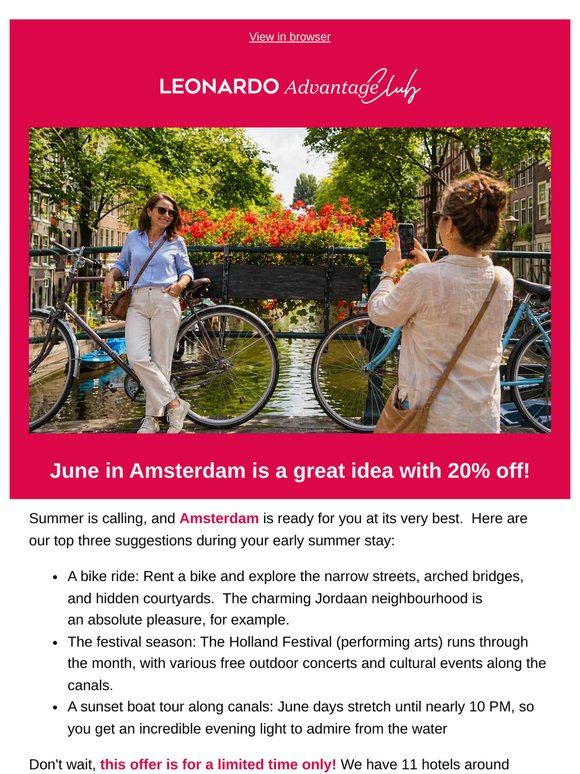 Summer vibes & 20% Off waiting for you in Amsterdam in June