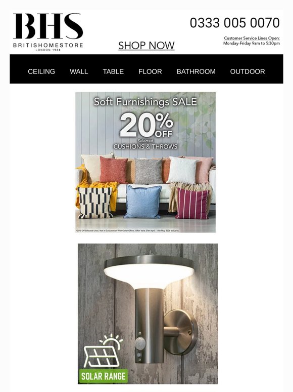BHS - Soft Furnishings Sale. 20% off Selected Cushions and Throws* 🎉