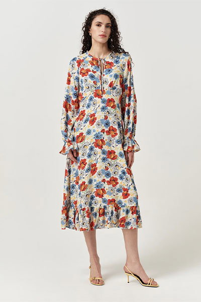Georgie Tie Neck Crepe Midi Dress