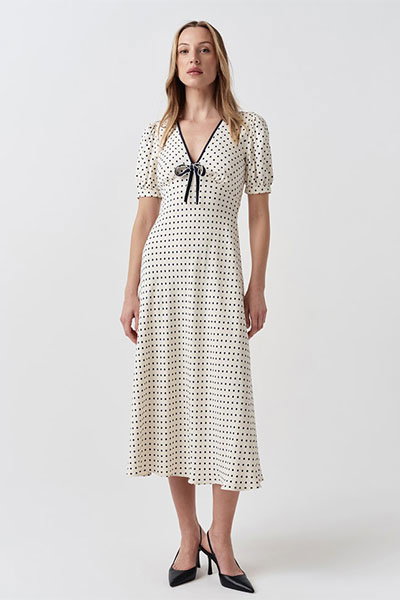 Maryam Polka Dot Crepe Midi Dress