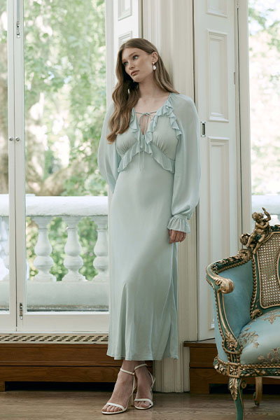 Naomi Long Sleeve Frill Midi Dress