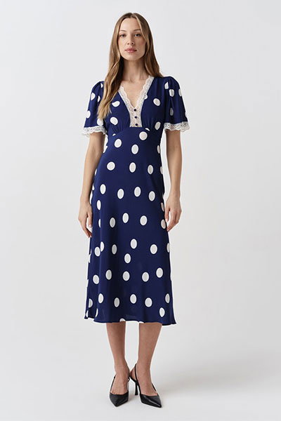 Belle Spot Lace Crepe Midi Dress