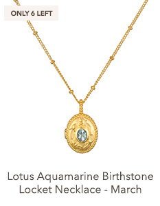 Lotus Aquamarine Birthstone Locket Necklace - March