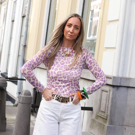 Tops paars cashmere leopard