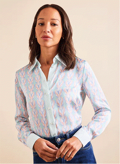 Relaxed Fit White & Coral Geometric Boutique Blouse