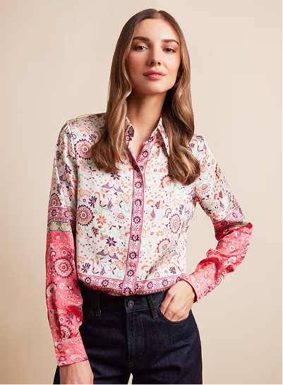 Relaxed Fit White & Pink Floral Boutique Blouse