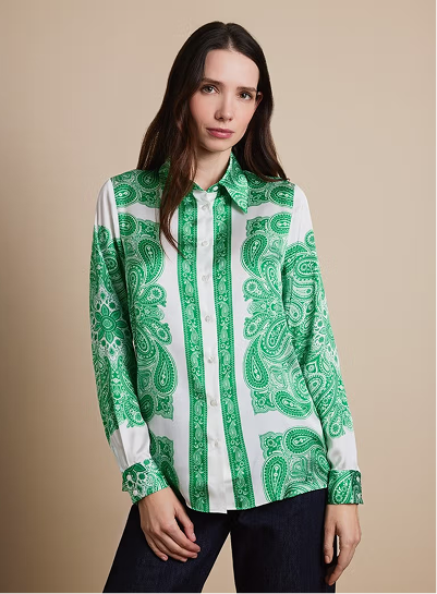 Relaxed Fit White & Green Paisley Boutique Blouse
