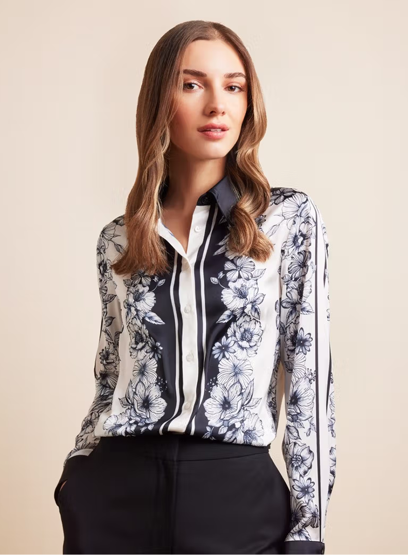 Relaxed Fit Cream & Black Floral Boutique Blouse