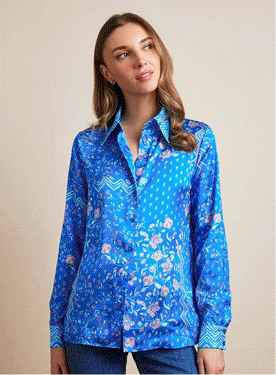 Relaxed Fit Blue & Pink Floral Boutique Blouse