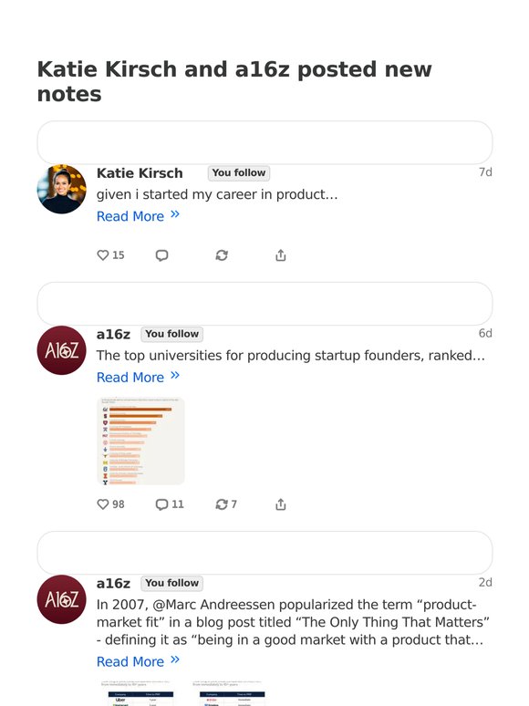 Katie Kirsch and a16z posted new notes