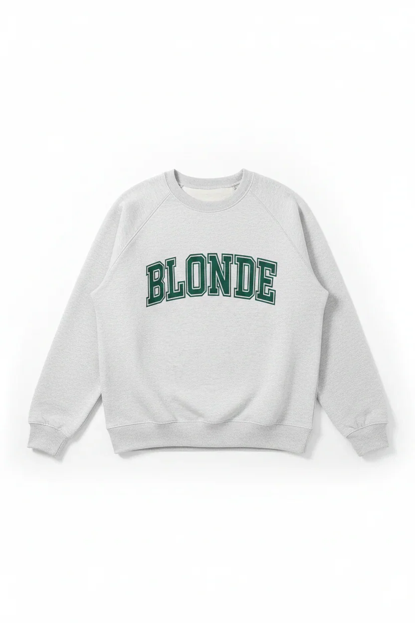 Brunette The Label "Blonde" Varsity Grey Not Your Boyfriend's Crew Sweater as seen on Catherine Tyldesley