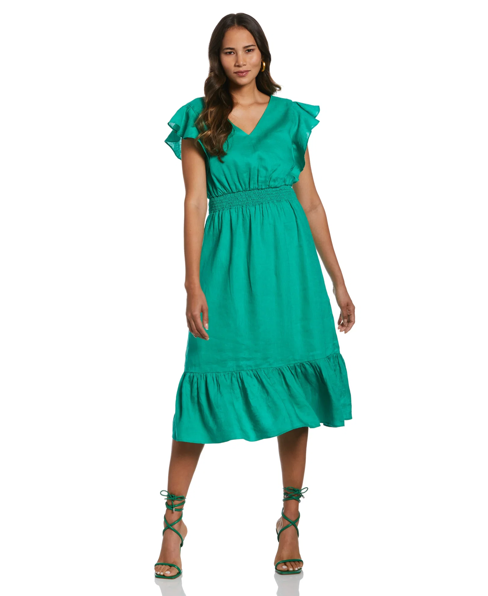 Image of Double V Neck Ruffle Dress