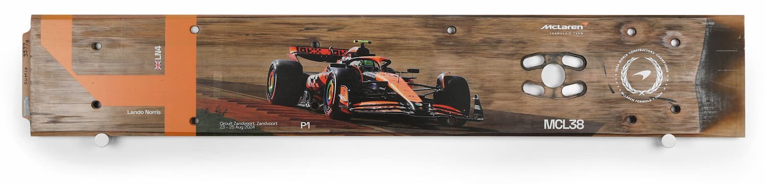 Lando Norris 2024 McLaren Race Used Rear Skid Plank Wall Art - Dutch GP
