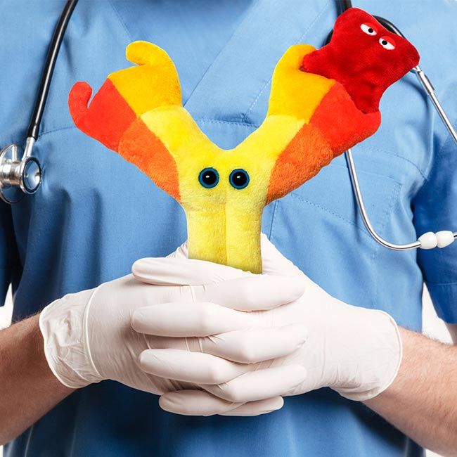 Nurse holding Antibody plush