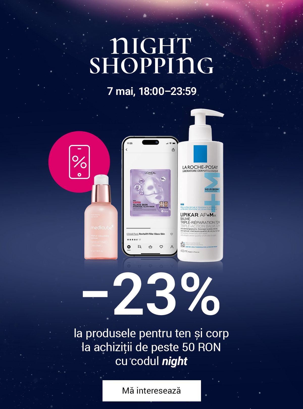 Night Shopping: -23% la produsele pentru ten și corp