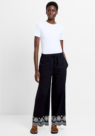 Alissa Cotton Embroidered Hem Trousers