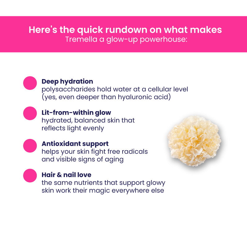 Tremella - blog - beauty - functional mushroom - biotin - collagen - hair, skin, nail health - skincare - Shine - Troomy Nootropics in Whittier, CA