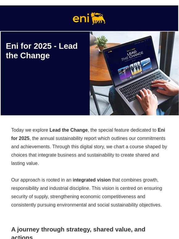 Eni for 2025 Special: strategy, shared value and actions