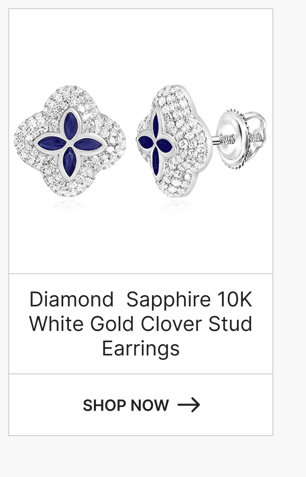 Diamond  Sapphire 10K White Gold Clover Stud Earrings